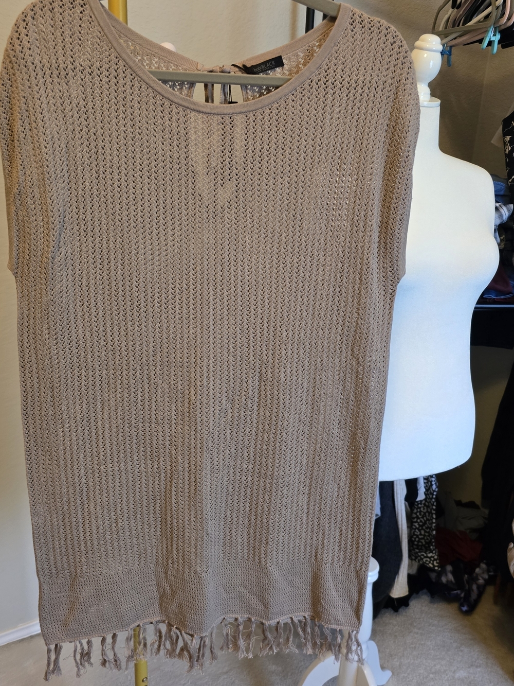 bobi Taupe Knit Fringe Swim Coverup